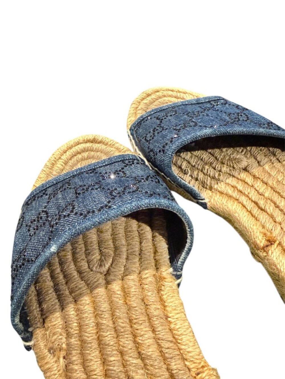 Gucci Pilar GG Denim Espadrille Slides Blue Canvas Jute Sandals EU 37.5 US 7.5 - Picture 8 of 10